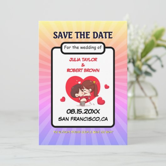 Gepersonaliseerde stripstijl slaat de datum op kaart (Staand voorkant)