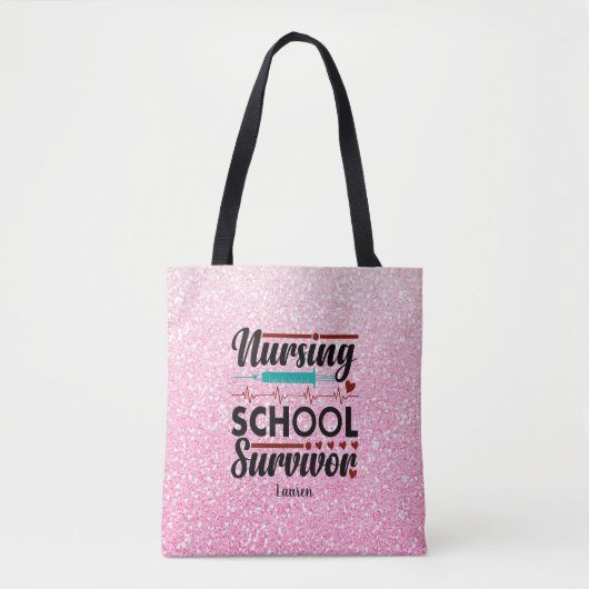 Gepersonaliseerde student Zuster Survivor Pink Gli Tote Bag (Voorkant)