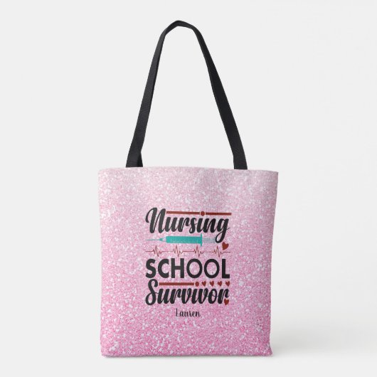 Gepersonaliseerde student Zuster Survivor Pink Gli Tote Bag (Achterkant)