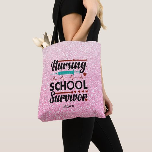 Gepersonaliseerde student Zuster Survivor Pink Gli Tote Bag (Dichtbij)