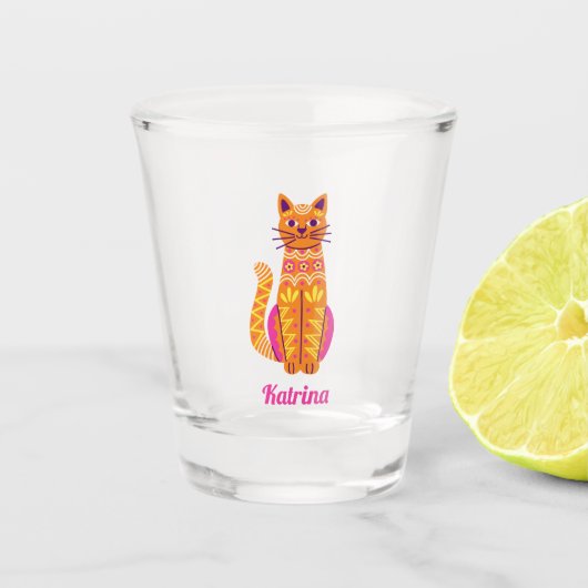 Gepersonaliseerde Sugar Skull Cat Halloween Shot G Glas (Voorkant)