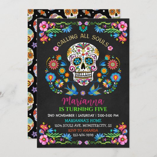 Gepersonaliseerde Sugar Skull verjaardagsfeestuitn Kaart (Voorkant / Achterkant)
