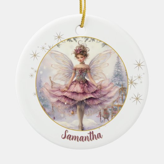 Gepersonaliseerde Sugarplum Fairy Kerstmis Keramisch Ornament (Voorkant)