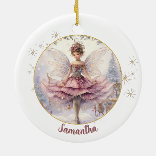 Gepersonaliseerde Sugarplum Fairy Kerstmis Keramisch Ornament (Achterkant)
