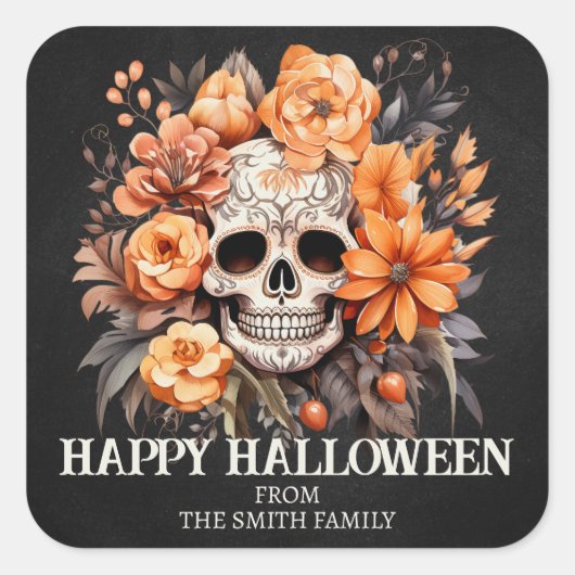 Gepersonaliseerde suiker schedel Halloween Vierkante Sticker (Voorkant)