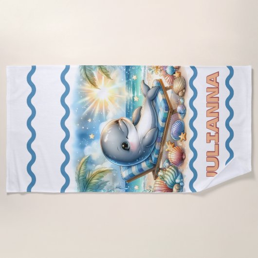 Gepersonaliseerde Sunny Dolphin Bliss Strandlaken (Voorkant)