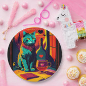 Gepersonaliseerde Sunset Cat boeken en wijn Papieren Bordje (Feest)