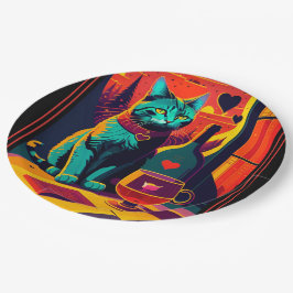 Gepersonaliseerde Sunset Cat boeken en wijn Papieren Bordje