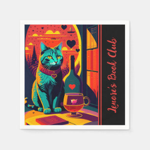 Gepersonaliseerde Sunset Cat boeken en wijn Servet