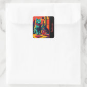 Gepersonaliseerde Sunset Cat boeken en wijn Vierkante Sticker (Tas)