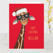 Gepersonaliseerde SUPER COOL GIRAFFE Christmas Kaa Kaart (Gele Bloem)