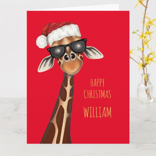 Gepersonaliseerde SUPER COOL GIRAFFE Christmas Kaa Kaart (Gele Bloem)
