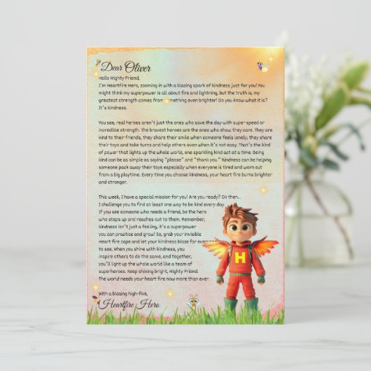 Gepersonaliseerde Superhero Kindness Letter Printa Kaart (Staand voorkant)