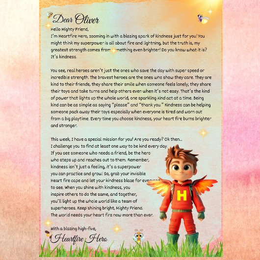 Gepersonaliseerde Superhero Kindness Letter Printa Kaart