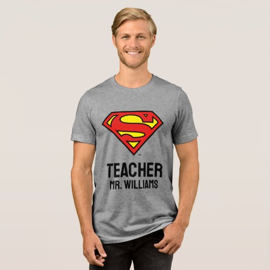 Gepersonaliseerde Superman-Logo Tri-Blend Shirt (Voorkant volledig)