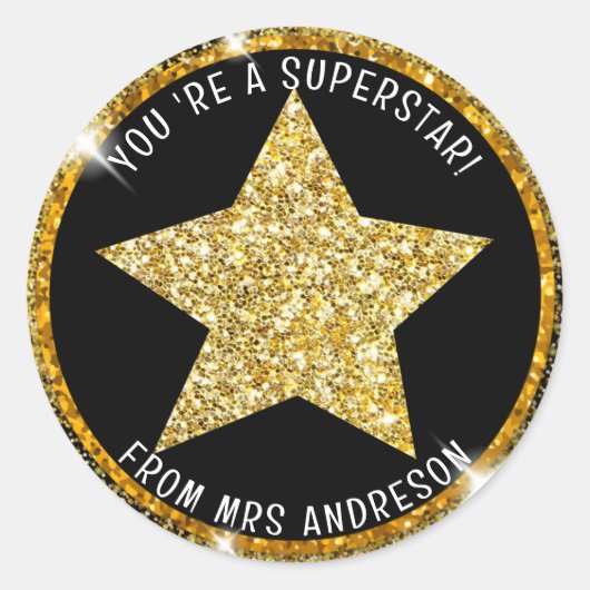 Gepersonaliseerde Superstar Teacher Reward Ronde Sticker (Voorkant)
