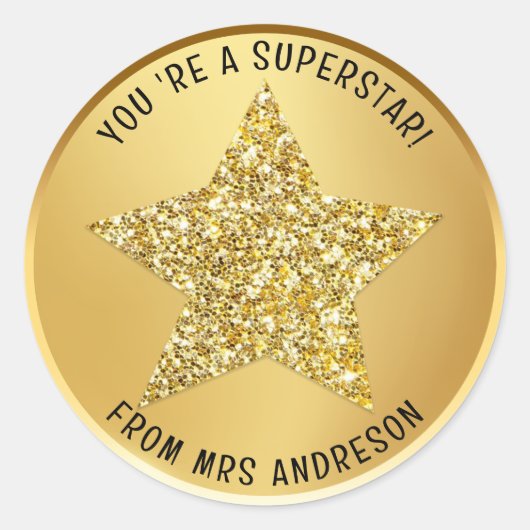 Gepersonaliseerde Superstar Teacher Reward Ronde Sticker (Voorkant)