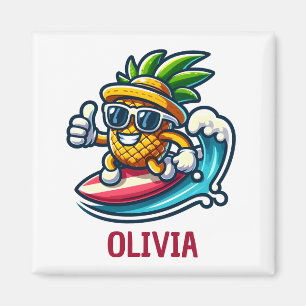 Gepersonaliseerde Surfer Ananas Slaat de Golven Magneet