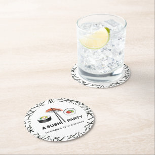 Gepersonaliseerde Sushi Birthday Black White Ronde Kartonnen Onderzetter