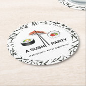 Gepersonaliseerde Sushi Birthday Black White Ronde Kartonnen Onderzetter (Gebogen)