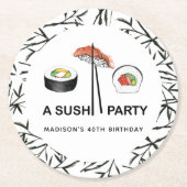 Gepersonaliseerde Sushi Birthday Black White Ronde Kartonnen Onderzetter (Voorkant)