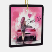 Gepersonaliseerde Sweet 16 Roze Auto en Meisje Ker Keramisch Ornament (Rechts)