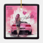 Gepersonaliseerde Sweet 16 Roze Auto en Meisje Ker Keramisch Ornament (Achterkant)
