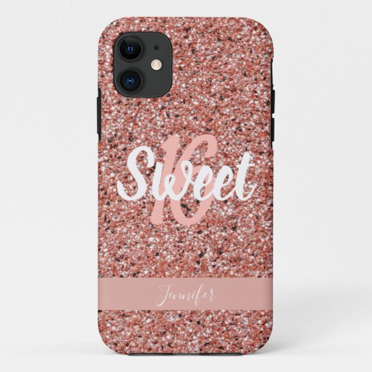 Gepersonaliseerde Sweet 16 Roze Rose Gold Glitter Case-Mate iPhone Case (Achterkant)