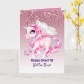 Gepersonaliseerde Sweet 16 Unicorn Birthday Kaart (Gele Bloem)