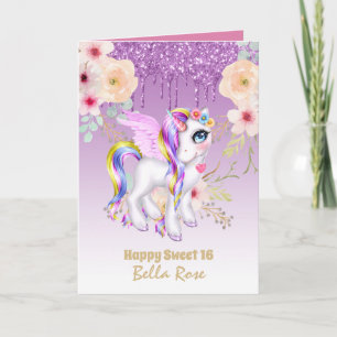 Gepersonaliseerde Sweet 16  Unicorn Birthday Kaart