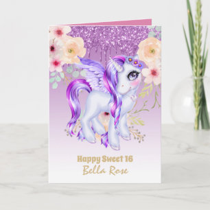 Gepersonaliseerde Sweet 16 Unicorn Birthday Kaart