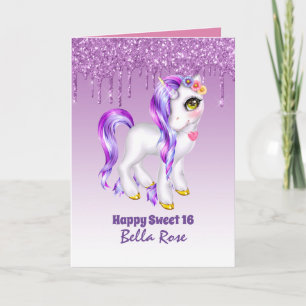 Gepersonaliseerde Sweet 16  Unicorn Birthday Kaart