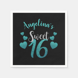 Gepersonaliseerde Sweet 16 Verjaardag Turquoise Gl Servet