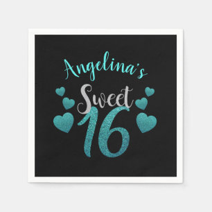 Gepersonaliseerde Sweet 16 Verjaardag Turquoise Gl Servet