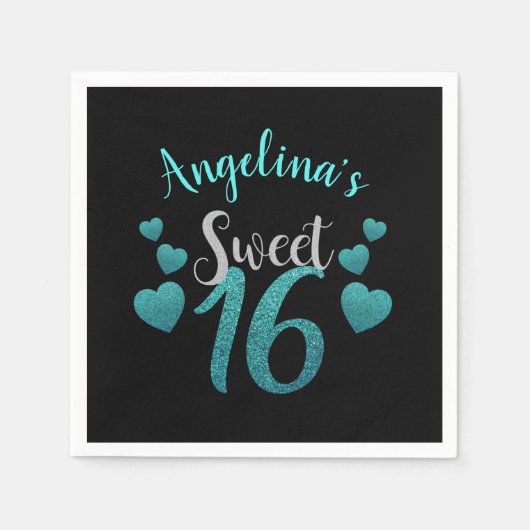 Gepersonaliseerde Sweet 16 Verjaardag Turquoise Gl Servet (Voorkant)