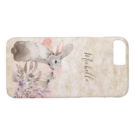 Gepersonaliseerde Sweet Bunny Rabbit en  Flowers Case-Mate iPhone Case (Achterkant (Horizontaal))