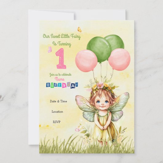 Gepersonaliseerde Sweet Fairy Eerste Verjaardag Ui Kaart (Voorkant)