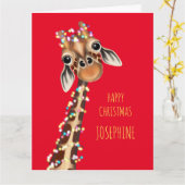 Gepersonaliseerde SWEET GIRAFFE Christmas Kaart (Gele Bloem)