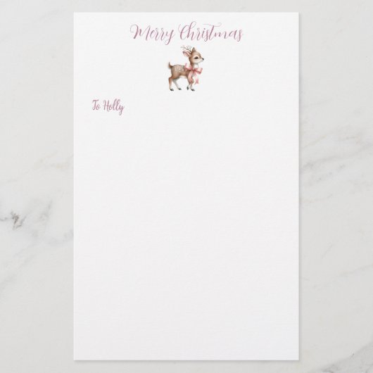 Gepersonaliseerde Sweet Reindeer Kerstmis Statione Briefpapier (Voorkant)