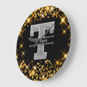 Gepersonaliseerde T-Initiaal Silver Monogram Jouw  Grote Klok (Hoek)