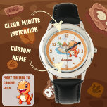 Gepersonaliseerde T-Rex Dino Kinder Leren om de Ti Horloge<br><div class="desc">Laat de innerlijke dinosaurusfan van uw kind los met deze gepersonaliseerde T-Rex kinder leren om de tijdshorloge te vertellen, ontworpen om het leren om de tijd spannend en leuk te vertellen! Met een schattige oranje Tyrannosaurus Rex met een dramatische vulkanische achtergrond, is dit horloge ideaal voor kleine avonturiers. Uitgerust met...</div>