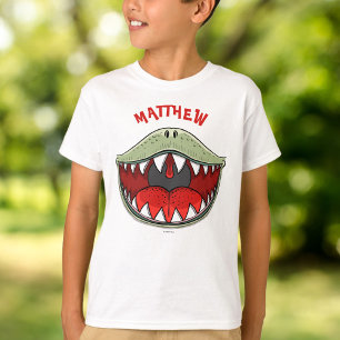 Gepersonaliseerde T-rex Dinosaur Green Mouth Kinde T-shirt