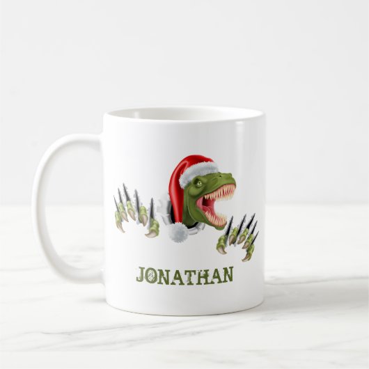 Gepersonaliseerde T-Rex Santa Claus Dinosaur Koffiemok (Links)