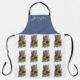 Gepersonaliseerde Tabby Cat Flower All-Over Print  Schort