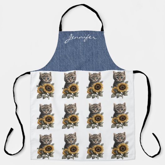Gepersonaliseerde Tabby Cat Flower All-Over Print Schort (Voorkant)
