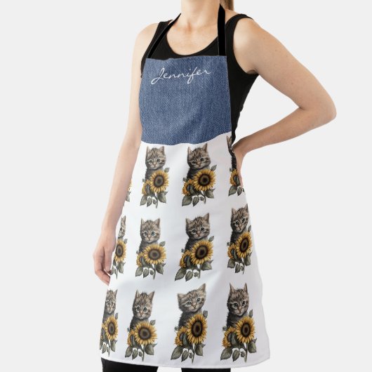 Gepersonaliseerde Tabby Cat Flower All-Over Print  Schort (Insitu)