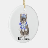 Gepersonaliseerde Tabby Cat (Grey) Blue Ski Pet & Keramisch Ornament (Rechts)