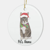 Gepersonaliseerde Tabby Cat (Grey) Santa Hat & Bow Keramisch Ornament (Links)