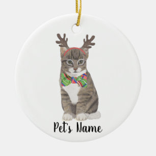 Gepersonaliseerde Tabby Cat (grijs) gewei & boog S Keramisch Ornament