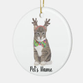 Gepersonaliseerde Tabby Cat (grijs) gewei & boog S Keramisch Ornament (Links)